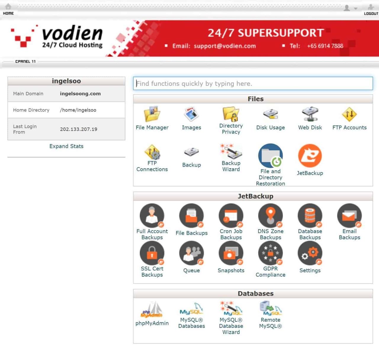 Vodien cpanel