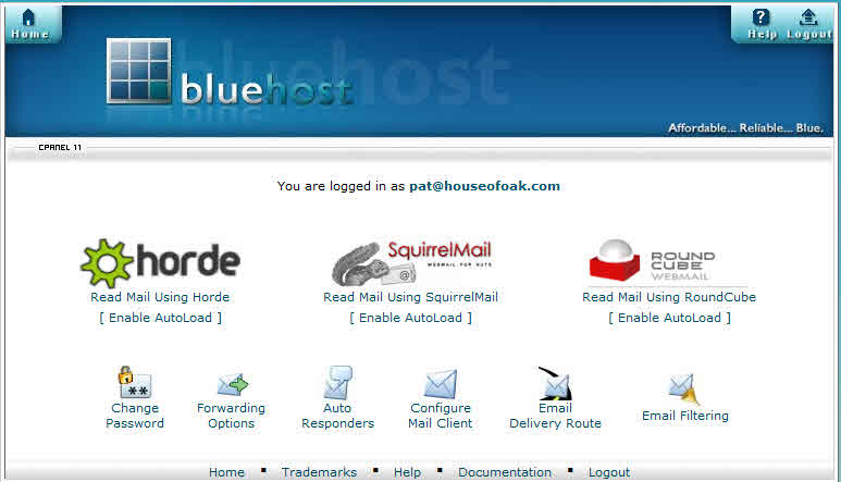 Bluehost webmail install