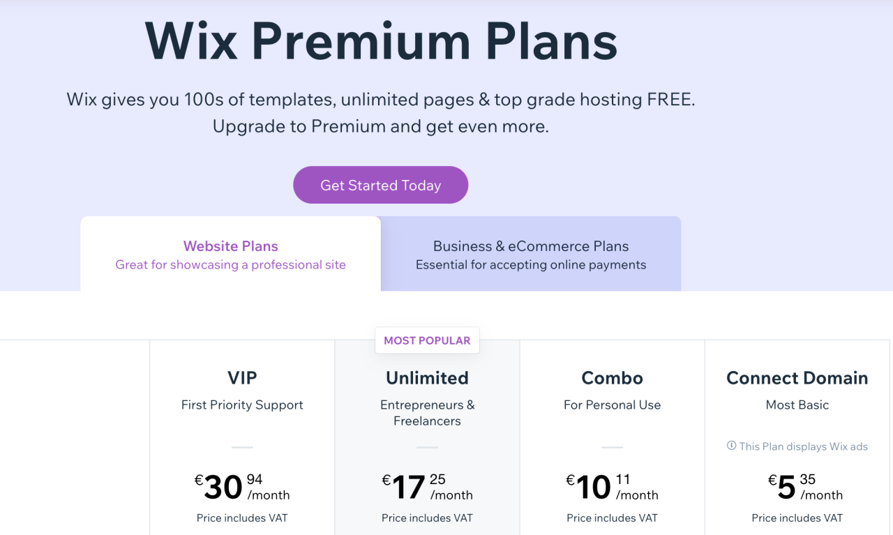 Wix website hosting cost