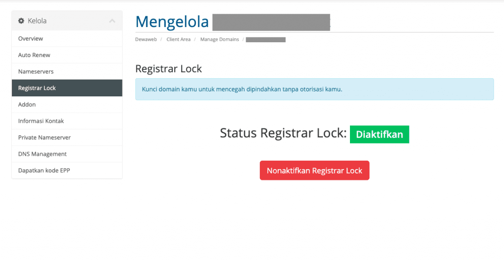 Dewaweb mengelola registrar lock